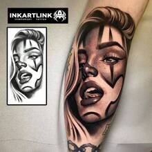 INKARTLINK 革命性纹身技术，半永久纹身，逼真纹身，女款小丑，欧美风格，真情纹身，临时纹身，假纹身，防水，真实纹身外观，小众设计纹身，果汁纹身，植物纹身 - 黑色 - 查看 3