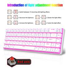 HXSJ 60% Wired Mechanical Gaming Keyboard, Pink LED Backlight 68 Key Compact Wired Office Keyboard, Suitable For Windows Laptops, PCs And Macs (Wired Use Only) - White - View 10