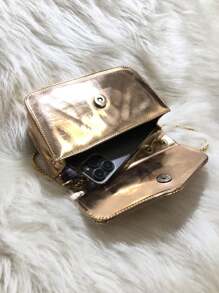 New Arrival Mini Party Bag Metallic Mirrored Cell Phone Holder Coin Purse With Gold Chain - 香檳色 - 查看 6