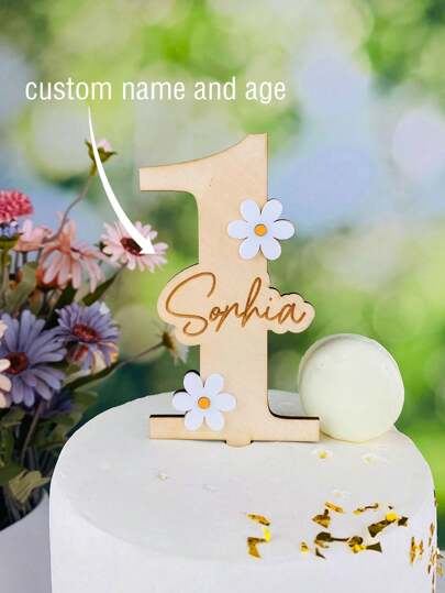 Topo de bolo de feliz aniversário personalizado com margarida, idade e nome, número do topo de aniversário, topo de bolo rústico de madeira personalizado, ornamentais, requintados, elegantes, modernos, personalizados, únicos, presentes ideais para ele, para ela, Natal, multifuncional, durável, ornamental, salão de chá, casa, jardim, escritório, para aniversários, para o dia dos namorados, para o dia das mães, para aniversários, para o dia dos pais, para formatura, para casamentos, para inauguração de casa, utensílios de mesa de casamento personalizados, outono chique