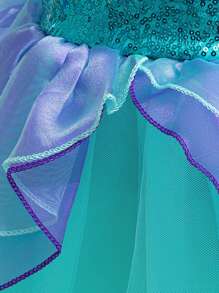 Sequin Colorblock Bishop Sleeve Princess Dress Suitable For Party, Young Girl - Blue - View 6