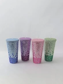 1 pieza Vaso brillante de 12 Oz (aprox. 340 g) hecho a mano con cristales, con tapa y pajita incorporados - Perfecto para personalizar, café con hielo, agua, para la oficina, fiestas en casa o en la playa, regalo para dama