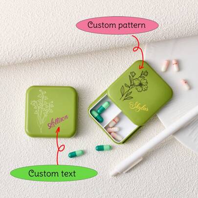 Personalisierte tragbare Reise Pillenbox, feuchtigkeitsbeständige Pillenbox geeignet für Tasche oder Portemonnaie, angepasster tragbarer Medizin- und Vitamin-Behälter, kann in Tasche oder Portemonnaie verstaut werden, sichere Aufbewahrung der Tagesdosis, wiederverwendbare Pillenbox, selbstklebender Reise-Medizinorganizer, mit Schiebeverschluss, für Pillen und kleine Gegenstände