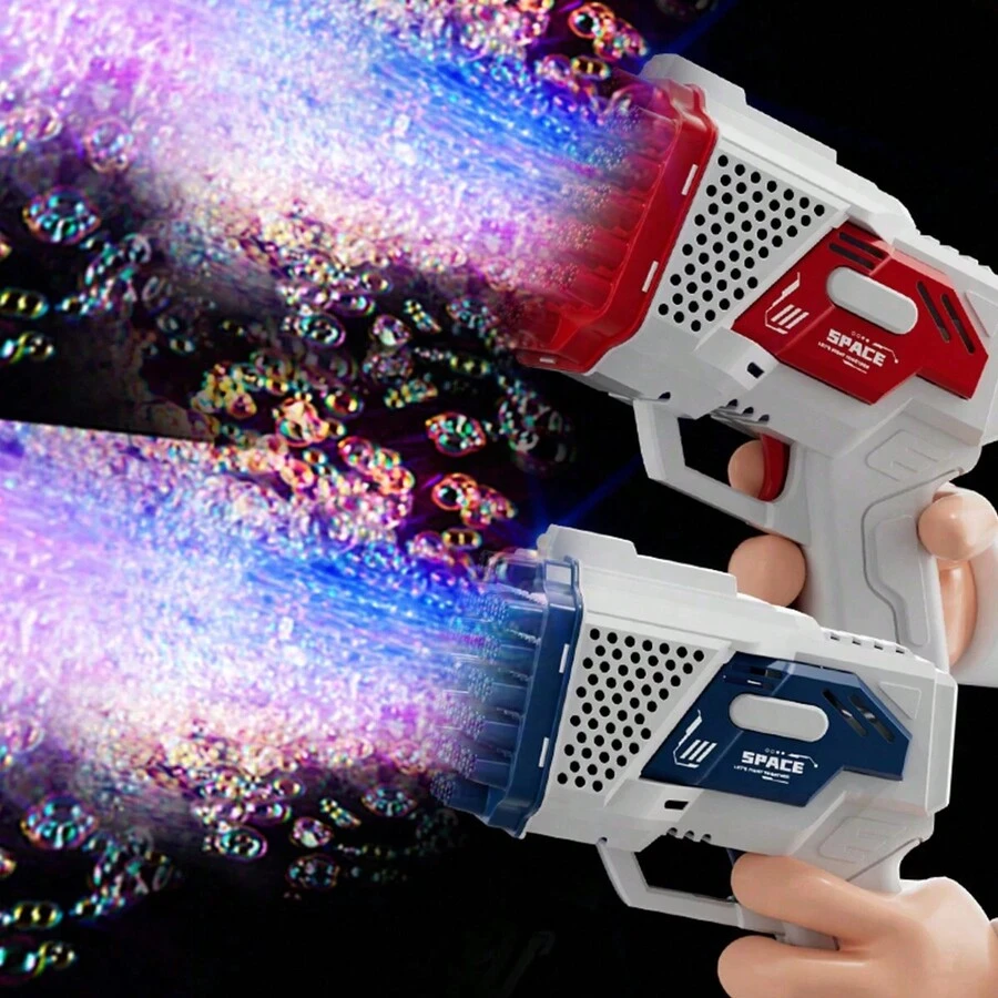1 conjunto de Pistola de Bolhas Automática Portátil com 40 Furos para Crianças, Soprador de Bolhas para Festa Ao Ar Livre com Luzes de LED para Meninos e Meninas (Inclui Solução de Bolhas) - Multicolorido - Visão 1