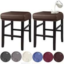 Stool Covers Rectangle, 2PCS/4PCS Stretch Waterproof PU Rectangle Bar Stool Covers Vanity Stool Cover Washable Counter Stool Covers Saddle Seat Cover With Elastic Bands For Wooden Metal Barstools - Coffee Brown - View 1