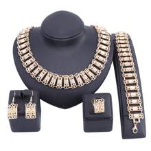 1 Set Middle Eastern Gold Plated Crystal Necklace, Bracelet, Earrings, Ring Jewelry Set, Suitable For Women's Wedding, Party Wear, Gift