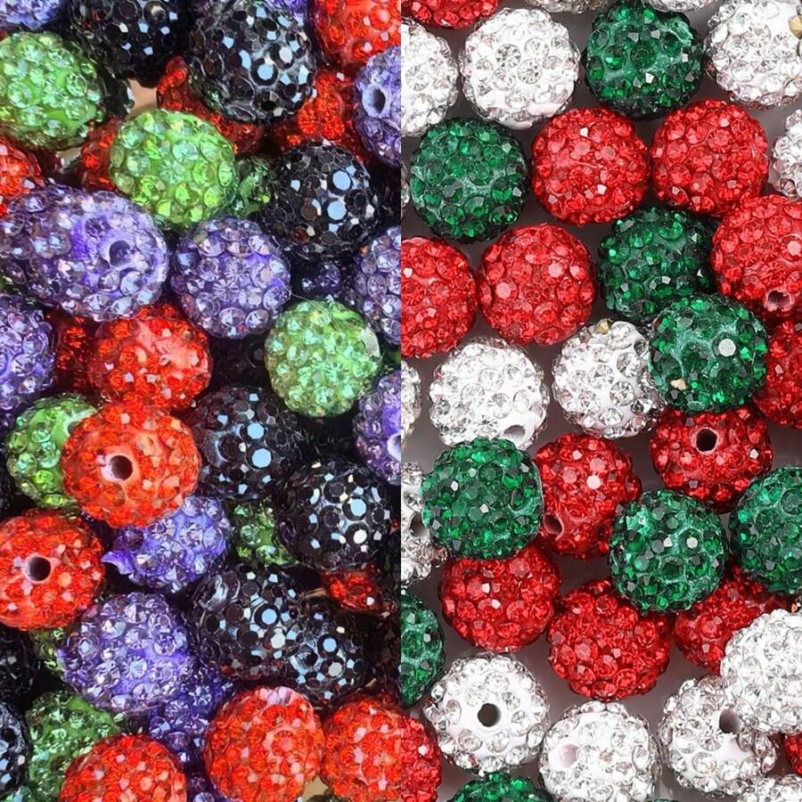 20 hạt đất sét pha lê 10mm cho Giáng sinh & Halloween Hạt bóng disco Hạt đất sét polymer Đá quý kim cương pha lê tròn Hạt làm đồ trang sức Vòng tay Hoa tai Hạt trang trí Halloween & Giáng sinh