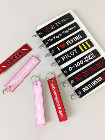 XIANG YU 1/5pcs Double-Sided Embroidered Keychain - 3x13cm, Featuring Personalized Short Phrases, Words, & Unique Identity Markers