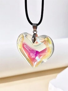 1 pieza Collar con colgante de corazón grande de 35mm de vidrio de color minimalista y único, adecuado para uso diario el Día de San Valentín