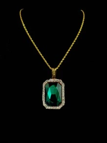 1 件男女通用奢华玻璃水晶吊坠项链,休闲水钻合金链,适合日常佩戴,有红色、白色、蓝色、绿色可选 - 寶石吊墜項鍊 - 查看 18