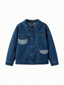 mini bala 男孩和女孩休闲装：婴儿舒适、温暖、时尚宽松小男孩牛仔夹克 - 藍色 - 查看 1