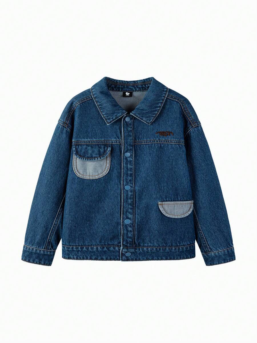 mini bala 男孩和女孩休闲装：婴儿舒适、温暖、时尚宽松小男孩牛仔夹克 - 藍色 - 查看 1