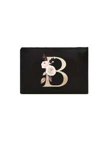 A-Z Buchstaben Muster Make-up Tasche, schwarz kleine Größe, Make-up Beutel, tragbare Kulturtasche, Lehrertags-Geschenk, wiederverwendbare Kosmetiktasche - Schwarz - Übersicht 23