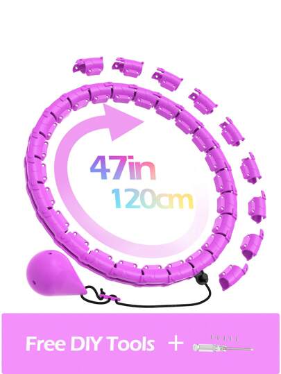 JLoibao 120 سم/47 بوصة لخسارة الوزن للكبار، مناسب للنساء والمبتدئين، يشمل 24 حلقة قابلة للفصل وكرة فارغة لل- DIY (بنفسجي)