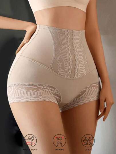 1 pieza Leggings de mujer con encaje, [Ajuste ceñido] Pantalones de control de abdomen de cintura alta sin costuras, Ropa interior moldeadora que levanta el trasero, Leggings