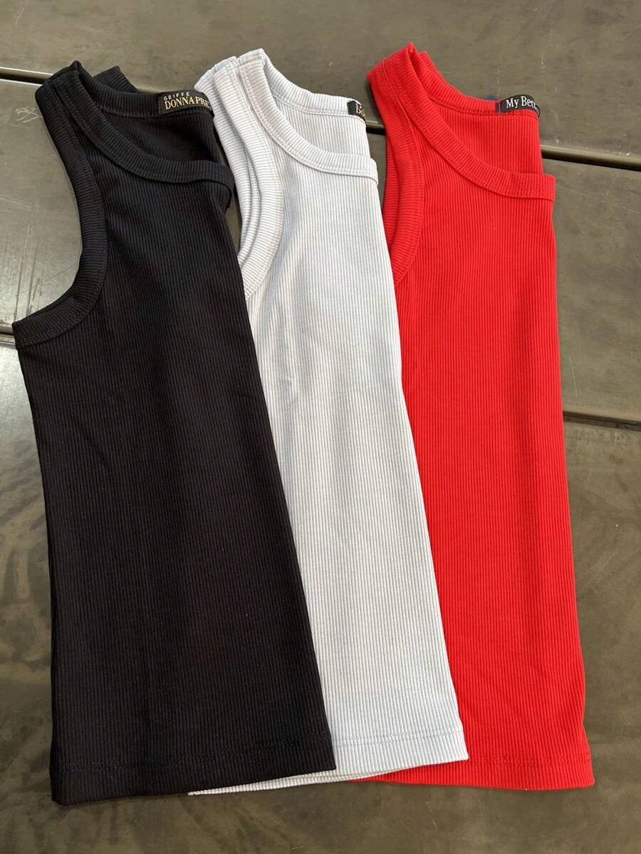 Kit 3 American Summer Blogger Tank Tops - Red/black/gray - View 1