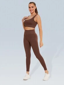 Butt Lifting Solid Ribbed Yoga Leggings For Women Workout Seamless High Waisted Compress Athletic Pants - Blue - View 5