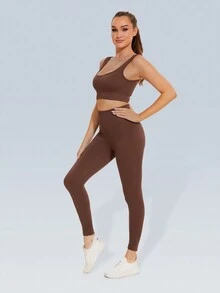 Butt Lifting Solid Ribbed Yoga Leggings For Women Workout Seamless High Waisted Compress Athletic Pants - Blue - View 4