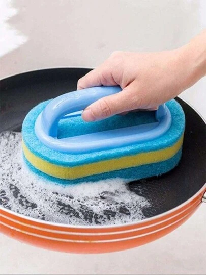 1 chiếc chổi cọ rửa bằng bọt biển có tay cầm, thích hợp để vệ sinh bồn tắm phòng tắm, gạch lát, cọ rửa bằng bọt biển nhà bếp, cọ rửa bát đĩa, cọ rửa chảo, miếng bọt biển vệ sinh bền cho gia đình, nhà bếp, đồ dùng nhà bếp, vệ sinh