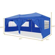 10'x20' Folding Canopy With 6 Removable Sidewalls Outdoor Event Shelter UPF 50+ Gazebo Portable Tents For Parties Beach Camping Wedding EZ Pop Up Canopy - Blue + Metal-2 - View 5