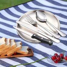 Two Sets Of Stainless Steel Outdoor Camping Cutlery Sets - Including Forks, Spoons, Knives, Chopsticks, Food Clips, Plates - Portable Cutlery Bags, Totaling 20pcs - màu đen - Xem 9