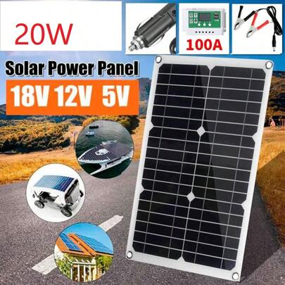 1 Pack 20W Polycrystalline Solar Panel Kit, Portable USB Power Generator For Home And Garden - Complete 12V Rechargeable Solar Cell System With Durable Design And Efficient Energy Conversion