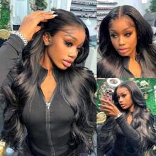 42 Inch 200% Density Body Wave Lace Front Wig Human Hair HD Lace Frontal 13x4 Pre Plucked With Baby Hair For Women Natural Black Body Wave 13x4 Lace Front Closure Wig Preplucked