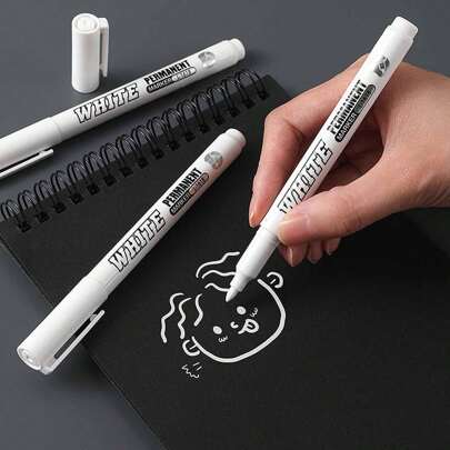 1/12pcs White Paint Waterproof Marker, Suitable For DIY Graffiti, Wood, Glass, Painting, Leather, Ledger Marker
