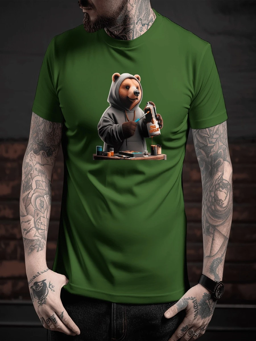 Unisex "Bear Graffit" T-Shirt 100% Cotton - 橄欖綠 - 查看 1