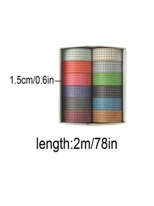 12 Rotoli/Scatola, 2 Metri/78 Pollici, Set di Nastro Washi a Fantasia Multicolore a Scacchi - Nastro Decorativo per Articoli di Cartoleria per lo Studio, Confezioni Regalo e Lavori Fai-da-Te - Materiale Cartaceo, Facile da Usare, Perfetto per Decorare Buste, Regali per Amici