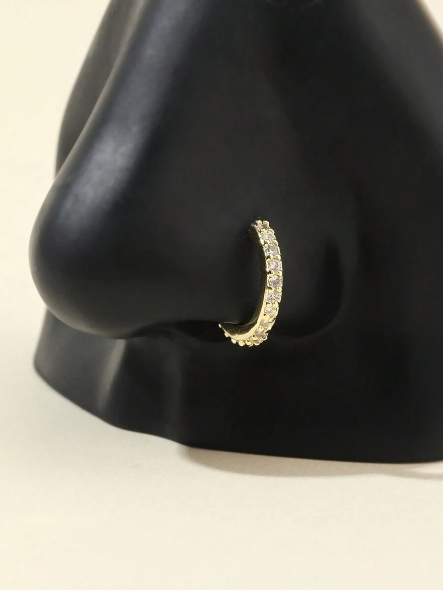 女士方晶锆石假鼻环铜质圆形软骨耳环穿孔身体饰品