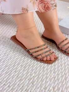 Women's Papete Sandal Model 040 Luxury Collection With Rhinestones Soft Comfortable Sole - Lạc đà - Xem 3