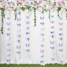 18pcs(3M) Laser Silver Butterfly Flag Paper String, Party, Birthday, Wedding Decoration, Butterfly Flower Party Decoration