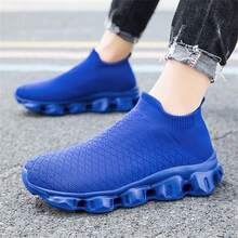 Giày thể thao dệt kim thoáng khí cho nữ, giày chạy bộ buộc dây thời trang, giày thể thao chống trượt thời trang - Xanh đậm - Xem 6