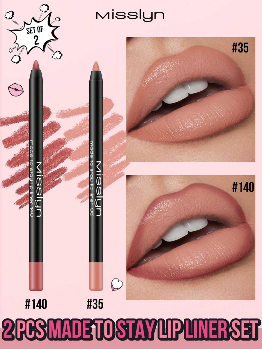 Misslyn 2 Pcs Made To Stay Lip Liner Set.Made To Stay Lip Liner, Longwear Rich Lip Colors, Sharpenable Gel Lip Pencil,Smooth Application, Natural Finish, Highly Pigmented Natural Lip Makeup
