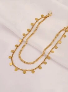 1pc Aço Inoxidável Corrente Tornozeleira Para Mulheres Redonda Borla Dupla Camada Tornozeleira Pulseira Na Perna Pé Praia Jóias Presente