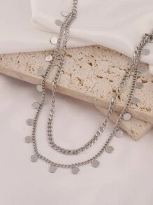 1pc Aço Inoxidável Corrente Tornozeleira Para Mulheres Redonda Borla Dupla Camada Tornozeleira Pulseira Na Perna Pé Praia Jóias Presente