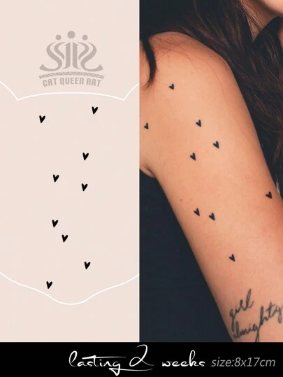 Herbal Juice Tattoo, Semi-Permanent Minimalist Small Heart Design, Party/Festival Gift, Music Festival Minimalist Tattoo, Lasting 7-14 Days, Non-Reflective Tattoo For Arm, Wrist, Chest, Back, Leg, Finger, Shoulder, Neck, Collarbone, 1 Piece