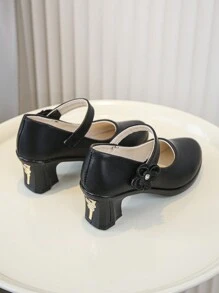 Girls' Black Patent Leather High Heel Stage Performance Princess Dress Shoes, Spring Autumn - Black - View 3