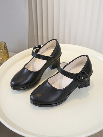 Girls' Black Patent Leather High Heel Stage Performance Princess Dress Shoes, Spring Autumn