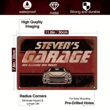 1 件定制金属锡标牌，“你的车库，我的车库，我的规则”个性化复古牌匾，车库、车间、男人窝、家庭装饰，12 英寸 X 8 英寸礼物送给朋友和家人 - 彩色 - 查看 2