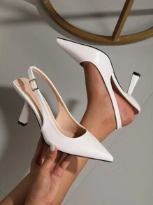 OMS 2024 Summer Women's Pointed Toe Low Heel Backless Sandals, Korean Style Plaid Pattern Thick Heeled Slip-On Flats, French Vamp Design Dress Shoes