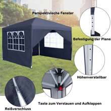 YUENFONG Folding Gazebo Folding Tent UV Protection - Garden Gazebo Party Tent Garden Tent Waterproof - For Garden/Party/Wedding/Picnic (3x3m, 4 Side Panels, Anthracite/Grey/White/Green) - 無菸煤 - 查看 5