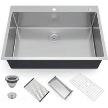 Kitchen Sink,30/33 Inch Undermount Kitchen Sink 16 Gauge Single Bowl Stainless Steel Kitchen Sink With Integrated Ledge And Accessories(Pack Of 5),30"/33"-Workstation Sink - 30inch - View 1