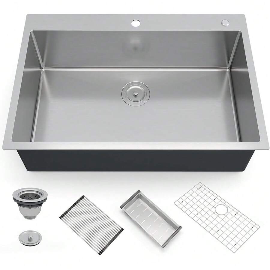 Kitchen Sink,30/33 Inch Undermount Kitchen Sink 16 Gauge Single Bowl Stainless Steel Kitchen Sink With Integrated Ledge And Accessories(Pack Of 5),30"/33"-Workstation Sink - 30inch - View 1