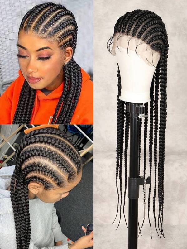 36" Full Lace Braided Wigs para mulheres Jumbo Box Braids Lace Front Wig com cabelo de bebê Leve Sintético Lace Frontal Preto Cornrow Twisted Wigs (Preto)