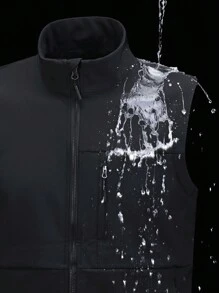 男士无袖马甲，秋冬季户外夹克，立领开衫款式上衣，户外服装，轻薄保暖内衬夹克，适合登山、旅行、休闲运动和钓鱼，黑色抓绒 - 黑色 - 查看 4