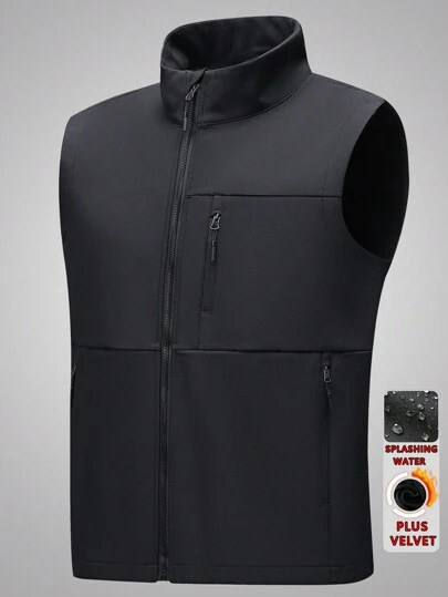 男士无袖马甲，秋冬季户外夹克，立领开衫款式上衣，户外服装，轻薄保暖内衬夹克，适合登山、旅行、休闲运动和钓鱼，抓绒面料