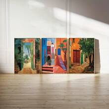 Bộ 3 tấm vải canvas treo tường lấy cảm hứng từ Ma-rốc - Áp phích không khung thẩm mỹ cổ điển cho phòng khách, định hướng chân dung trong nhà, tranh in canvas cho trang trí nhà hiện đại, không có khung - Nhiều màu - Xem 4