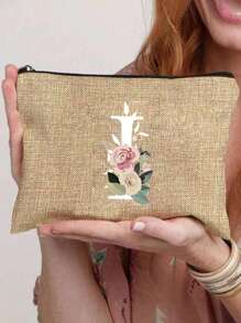 1 件字母 A-Z 花卉印花化妆包，送给女孩的礼物，可爱复古简约时尚字母图案印花包，小物件化妆包，包，化妆包，洗漱包，手拿包，轻便折叠包，简易购物袋，教师礼物手拿包，适用于护士、医生、教师包，适合个人旅行化妆品学校用品旅行必需品化妆包节日必需品化妆包化妆包化妆品收纳袋节日冬季 2024 化妆品收纳袋化妆品收纳